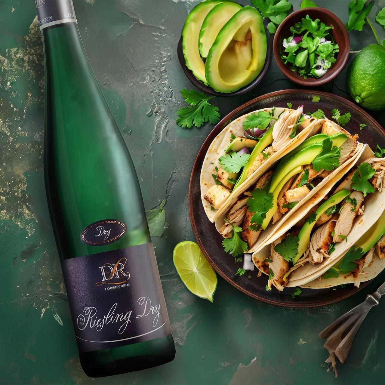 Seafood Tacos with Lime-Green Chile Sauce + Grilled Corn Slaw