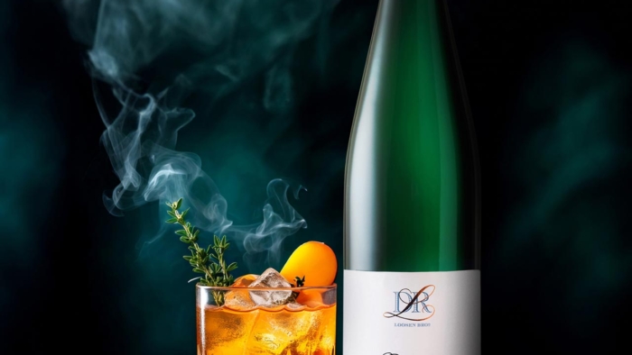 Golden Ember Mocktail recipe made with Dr. L Riesling, served in a glass with a citrus garnish.