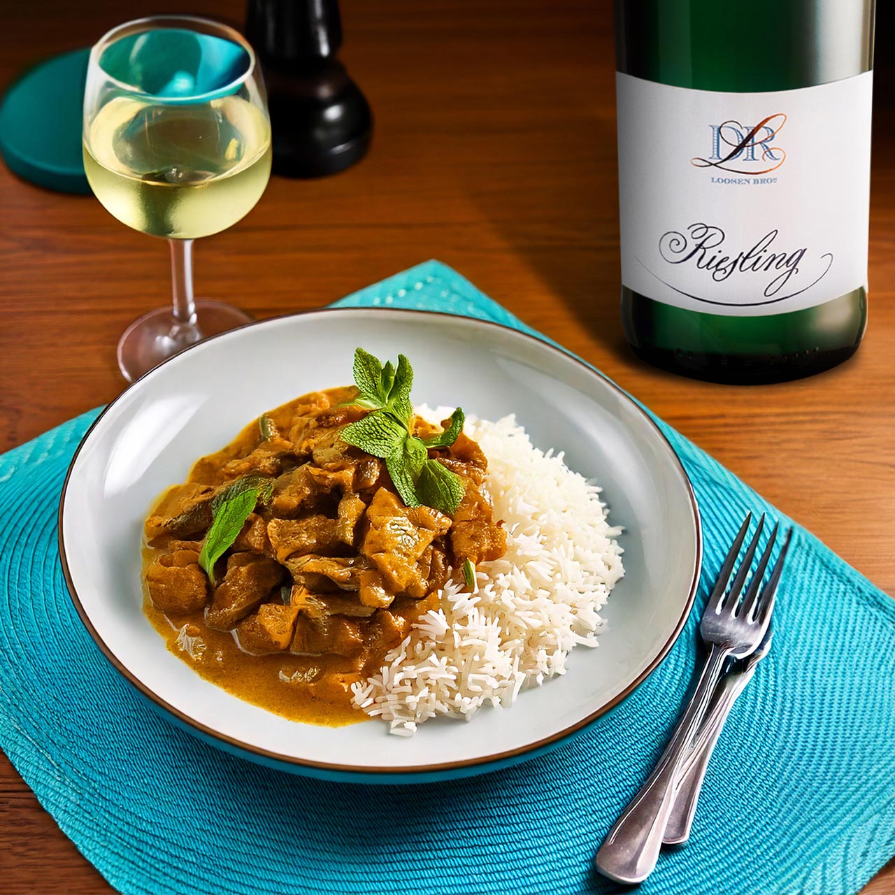 Thai Red Curry Beef with Dr. L Riesling