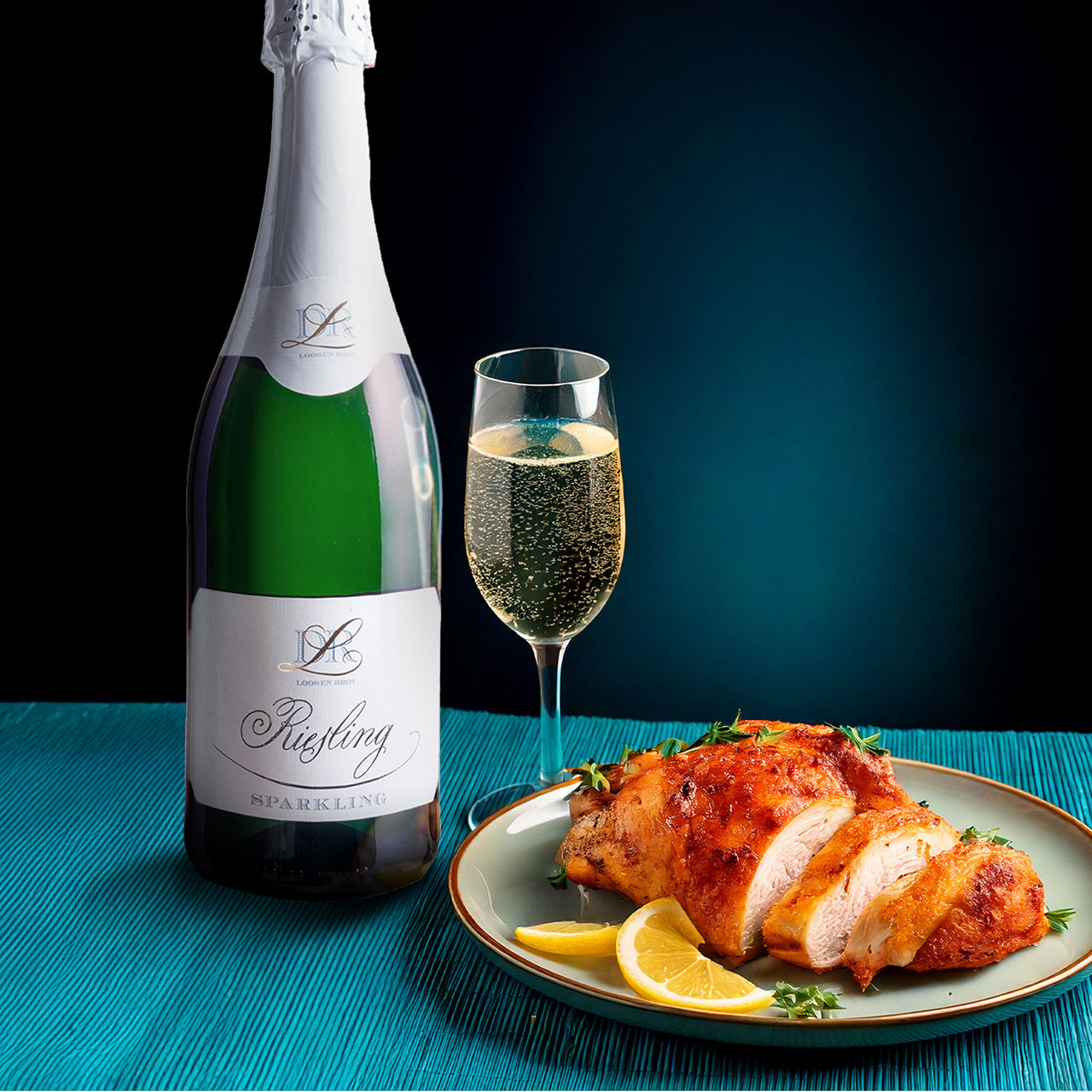 Crispy Lemon-Herb Chicken with Dr. L Sparkling Riesling
