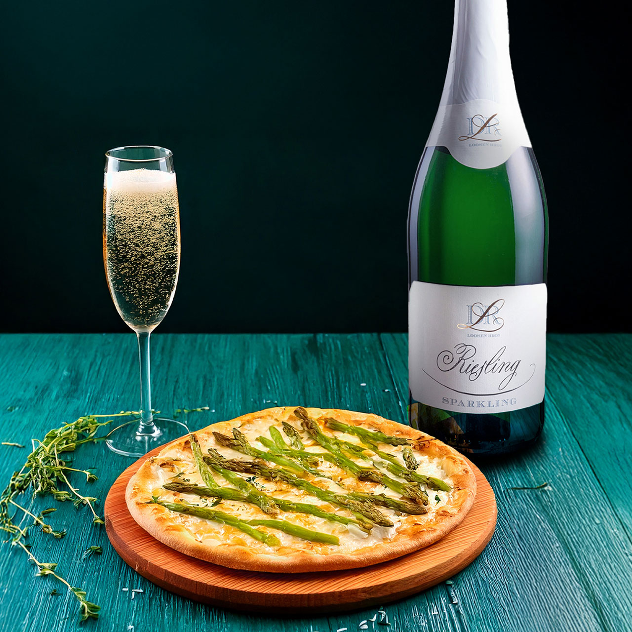 Crispy Goat Cheese & Asparagus Tart with Dr. L Sparkling Riesling